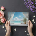 Coastal Balcony View Mural Wallpaper — Tropical Ocean Horizon Mural Wallpaper - room preview 03