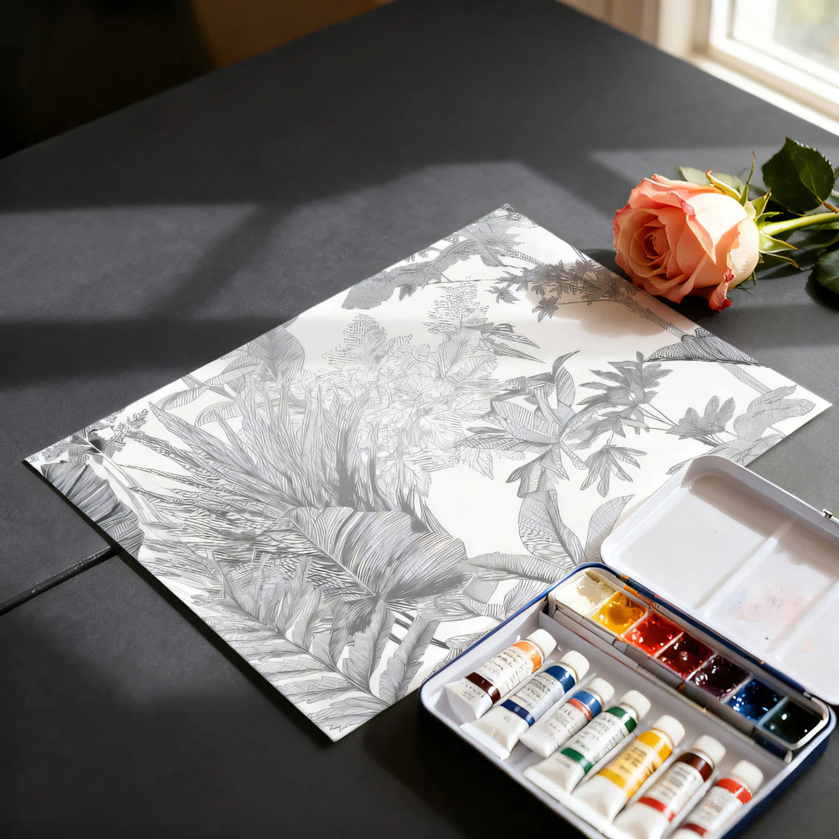 Monochrome Botanical Mural Wallpaper — Ink Sketch Jungle Mural Wallpaper - room preview 03