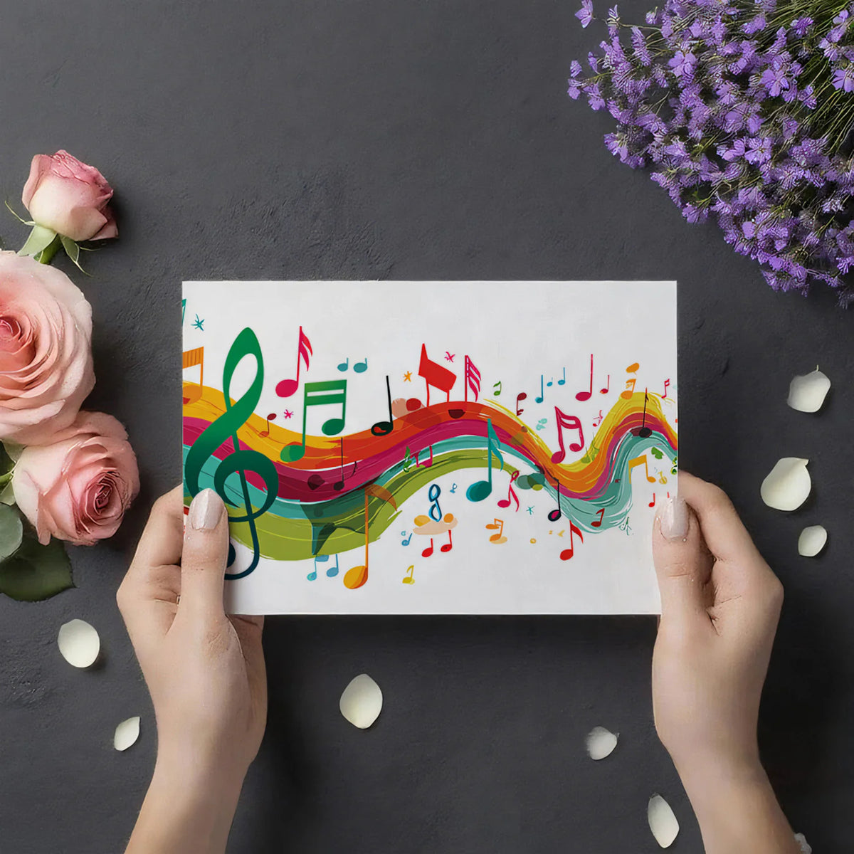 Rainbow Musical Notes Mural Wallpaper — Artistic Melody Design Mural Wallpaper - room preview 03
