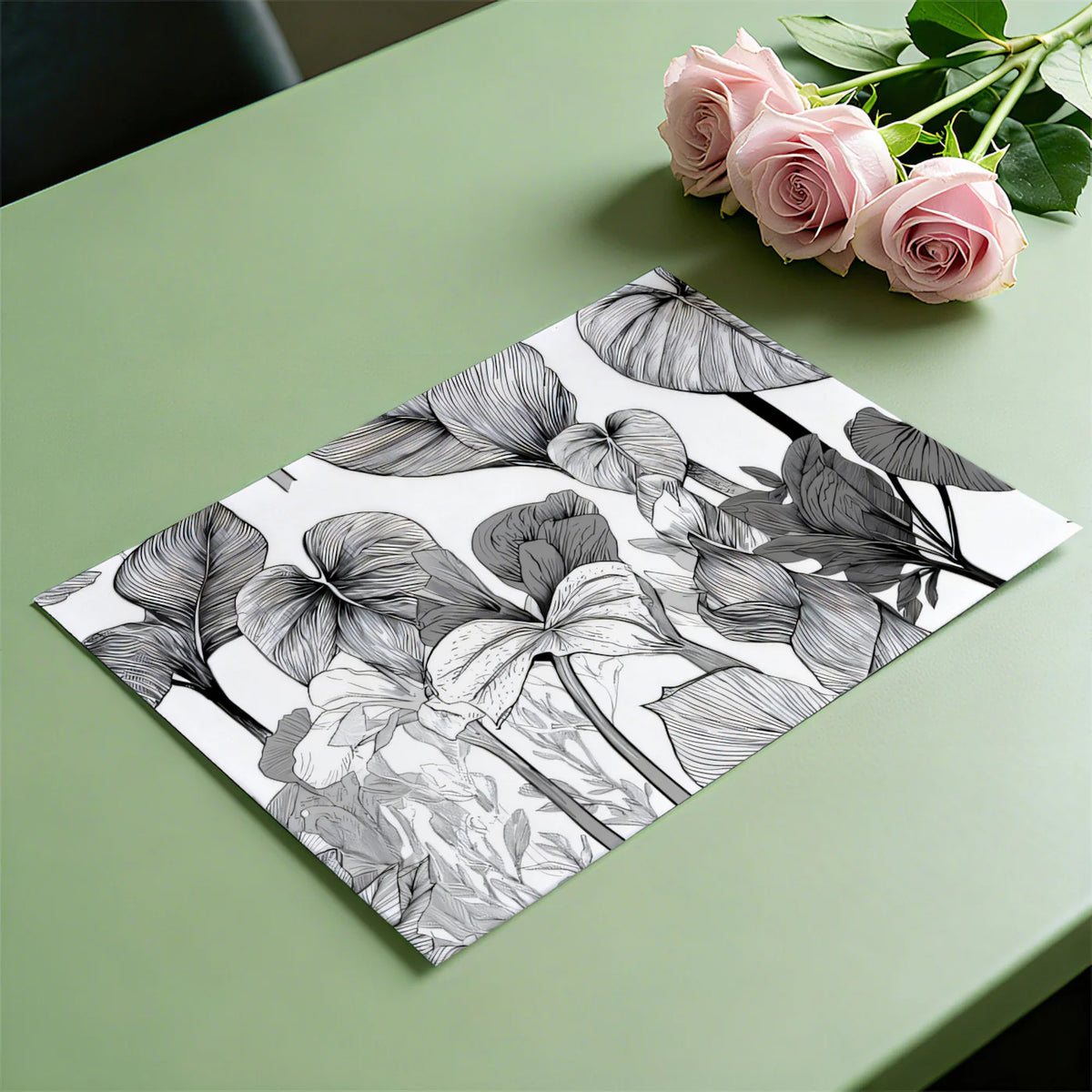 Botanical Sketch Mural Wallpaper — Monochrome Floral Line Art Mural Wallpaper - room preview 03