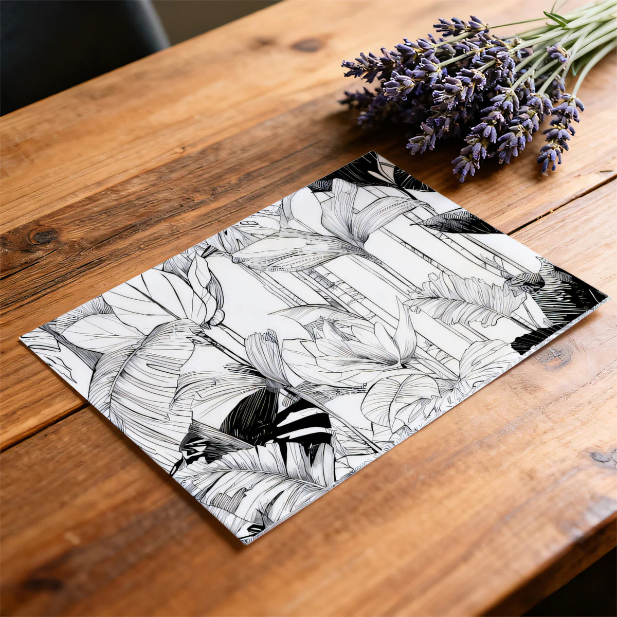 Monochrome Tropical Foliage Mural Wallpaper — Graphic Leaf Design Mural Wallpaper - room preview 03
