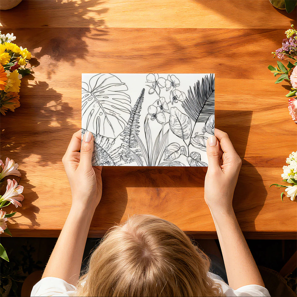 Minimalist Tropical Flora Mural Wallpaper — Clean Botanical Line Art Mural Wallpaper - room preview 03