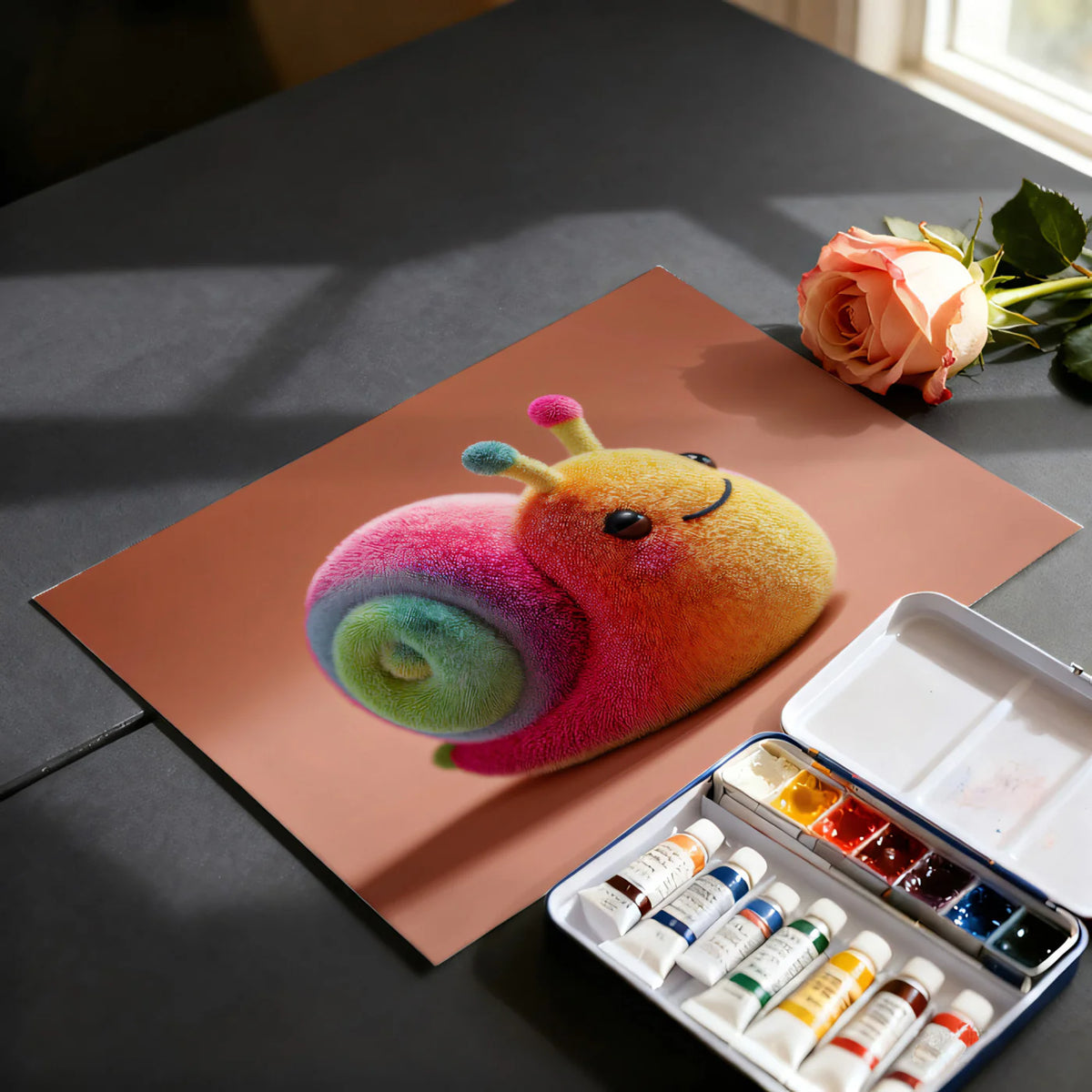 Fuzzy Rainbow Snail Mural Wallpaper — Whimsical Character Art Mural Wallpaper - room preview 03