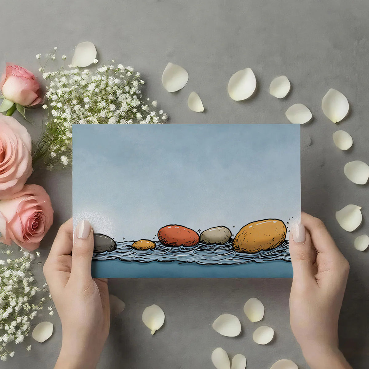 Coastal Pebble Sketch Mural Wallpaper — Hand-Drawn Beach Art Mural Wallpaper - room preview 03