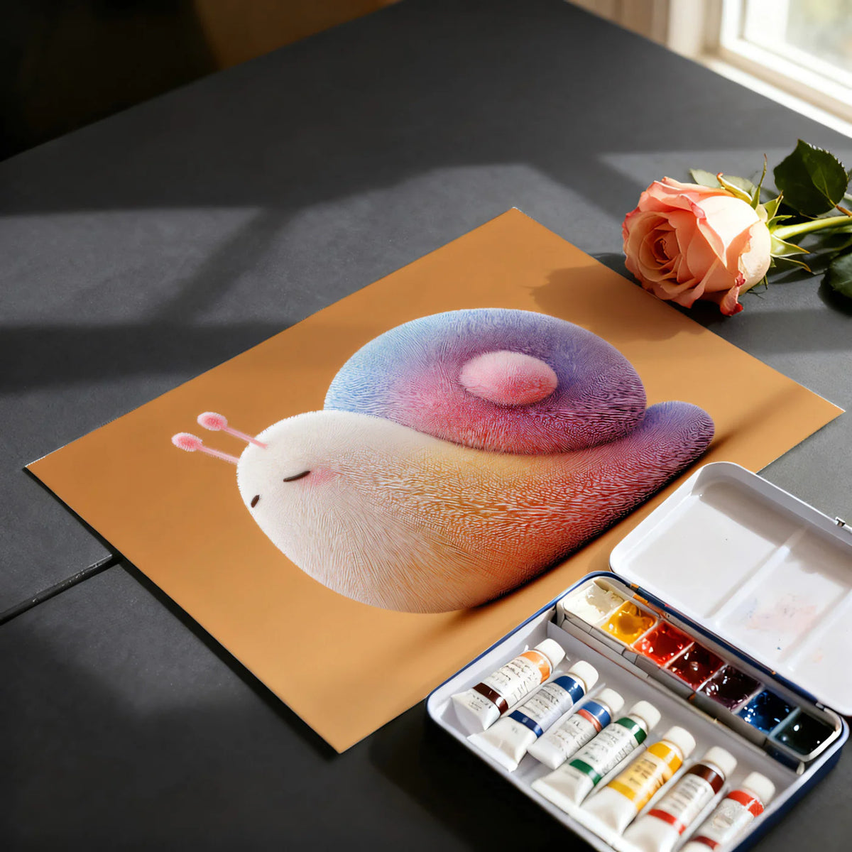 Fluffy Snail Mural Wallpaper — Whimsical Gradient Creature Mural Wallpaper - room preview 03