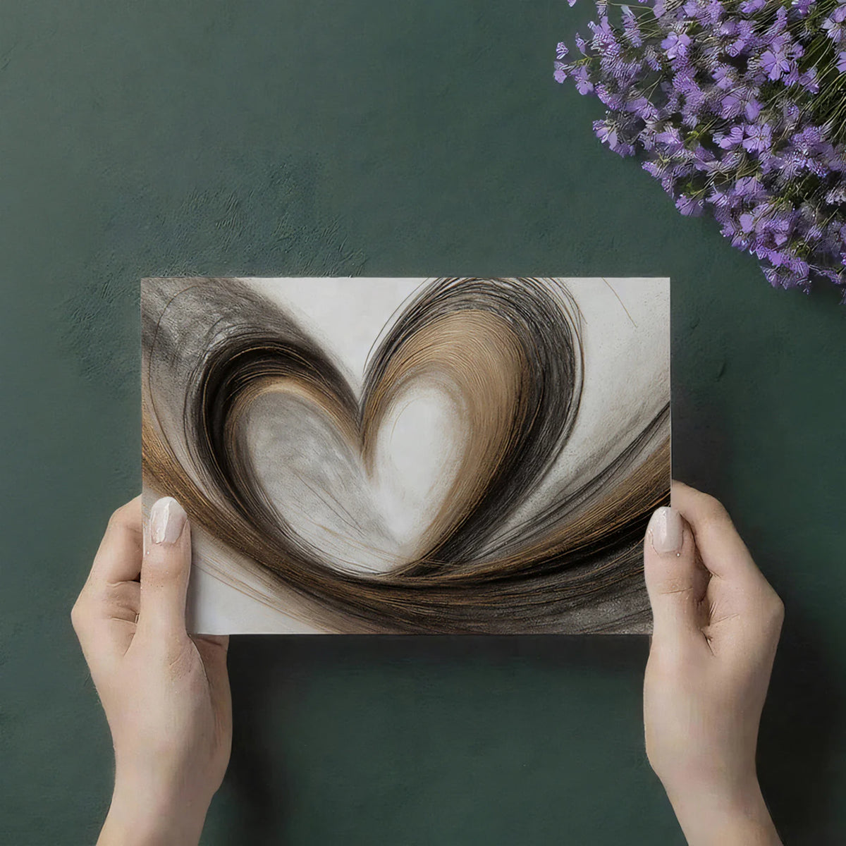 Abstract Heart Sketch Mural Wallpaper — Artistic Gold and Charcoal Mural Wallpaper - room preview 03