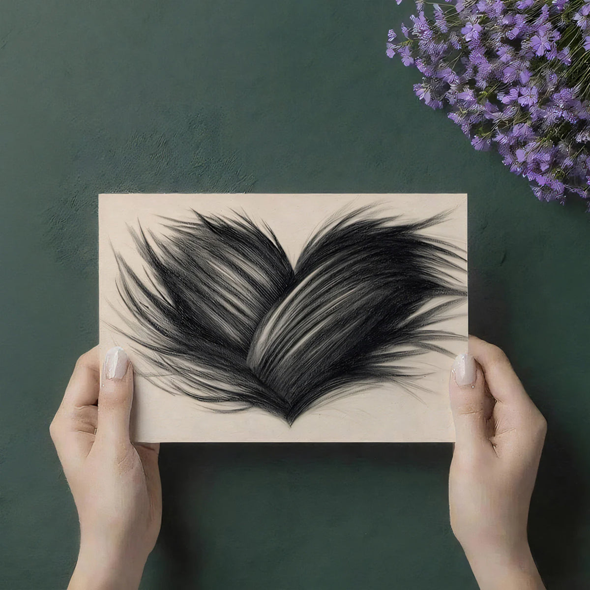 Fur Heart Sketch Mural Wallpaper — Artistic Charcoal Wall Art Mural Wallpaper - room preview 03