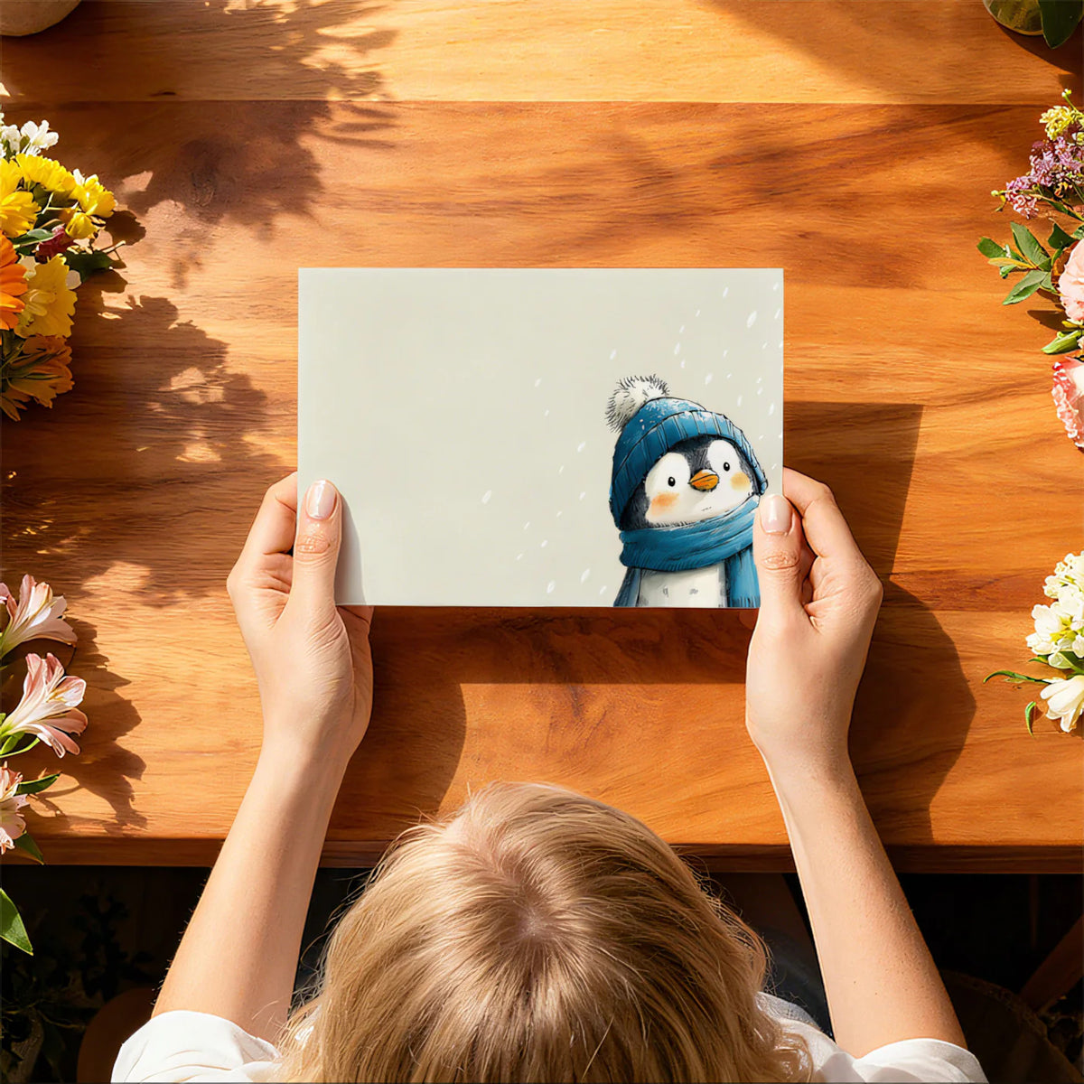 Winter Penguin Sketch Mural Wallpaper — Gentle Hand-Drawn Illustration Mural Wallpaper - room preview 03