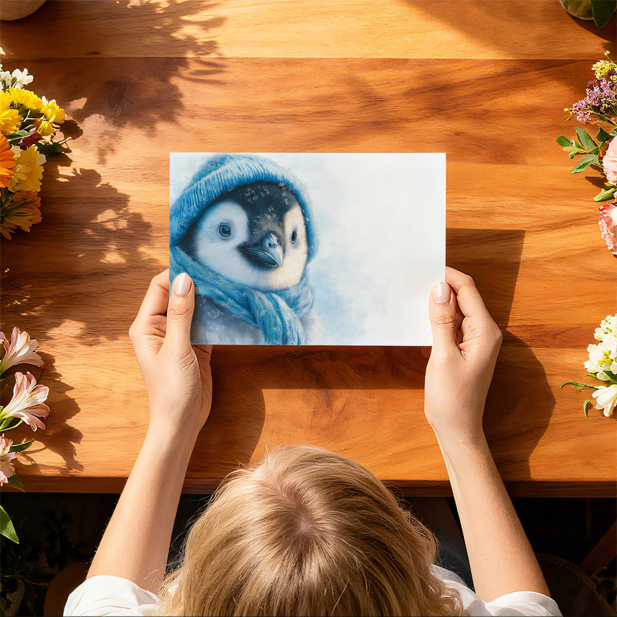 Baby Penguin Portrait Mural Wallpaper in Soft Blue Knit Mural Wallpaper - room preview 03