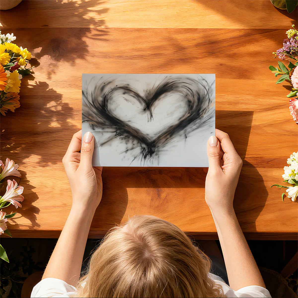 Abstract Charcoal Heart Mural Wallpaper — Expressive Artistic Design Mural Wallpaper - room preview 03
