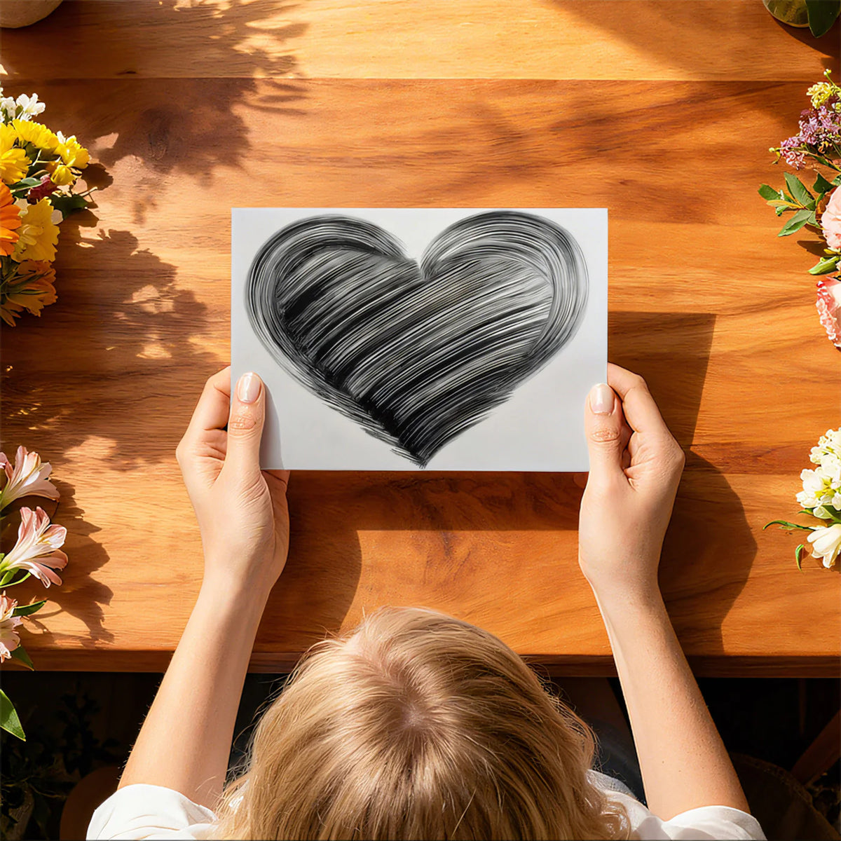 Striated Heart Brushstroke Mural Wallpaper — Modern Ink Art Mural Wallpaper - room preview 03