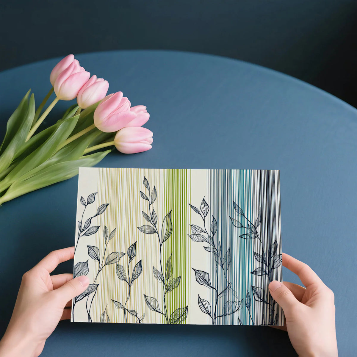Linear Botanical Stripe Mural Wallpaper — Modern Nature Art Mural Wallpaper - room preview 03