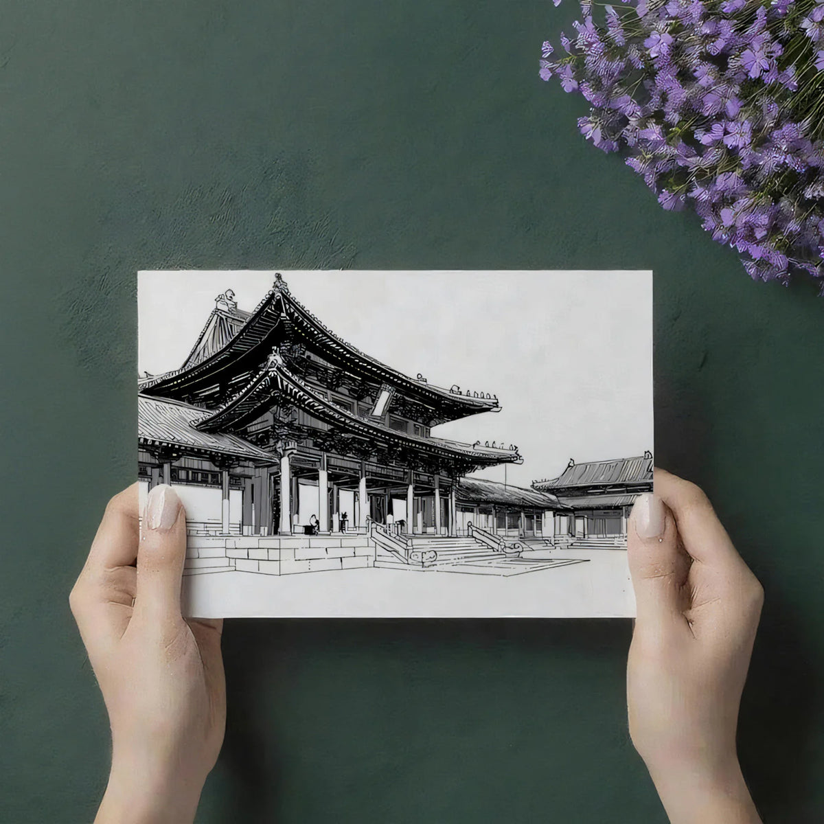 Imperial Palace Architectural Sketch Mural Wallpaper —Monochrome Mural Wallpaper - room preview 03