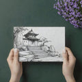 Ink Wash Temple Gate Mural Wallpaper — Architectural Sketch Design Mural Wallpaper - room preview 03