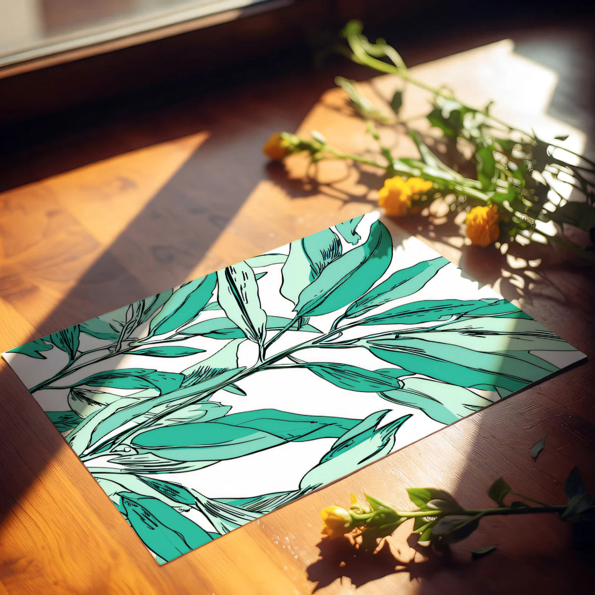 Teal Willow Branch Mural Wallpaper — Artistic Botanical Illustration Mural Wallpaper - room preview 03