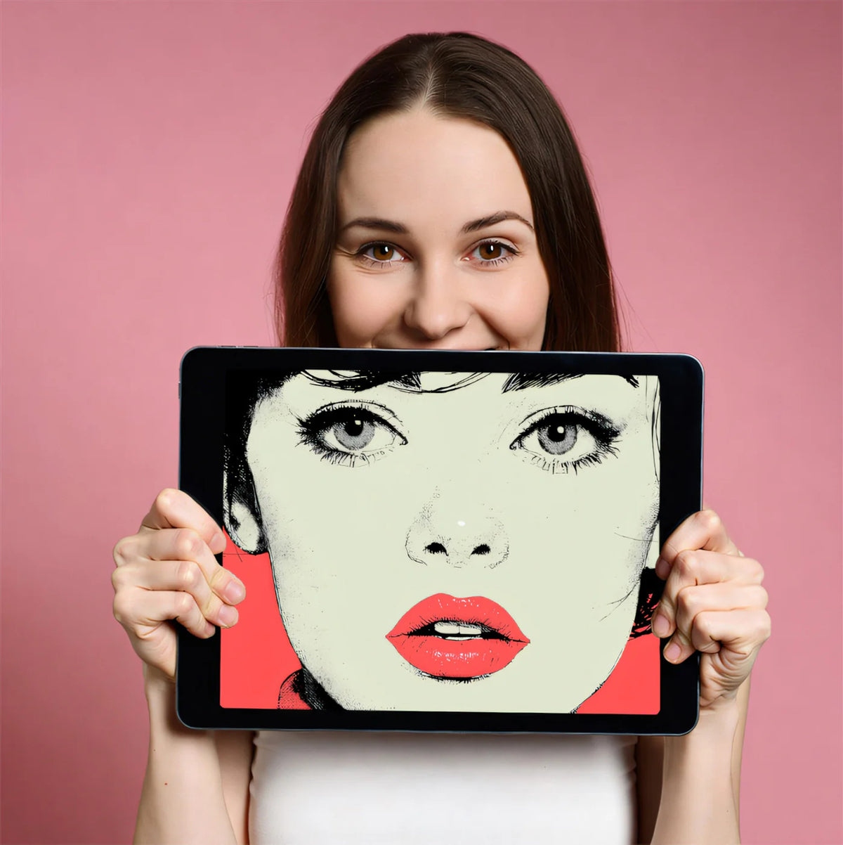 Retro Pop Art Portrait Mural Wallpaper — Graphic Halftone Design Mural Wallpaper - room preview 03