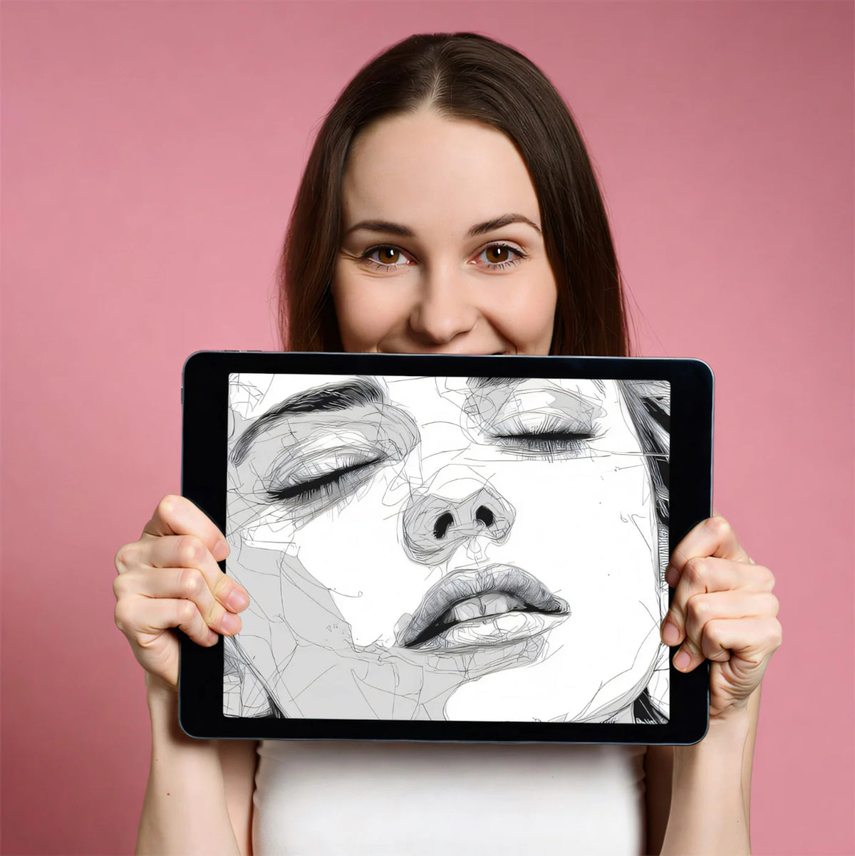 Abstract Contour Portrait Mural Wallpaper — Minimalist Line Art Mural Wallpaper - room preview 03