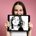 Monochromatic Portrait Mural Wallpaper — Expressive Line Art Mural Wallpaper - room preview 03