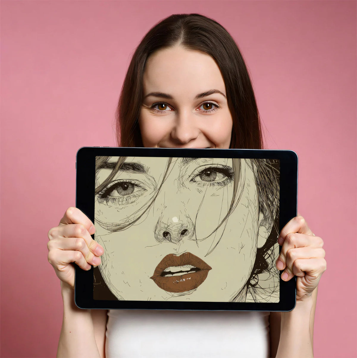 Woman Portrait Sketch Mural Wallpaper — Artistic Graphite Design Mural Wallpaper - room preview 03