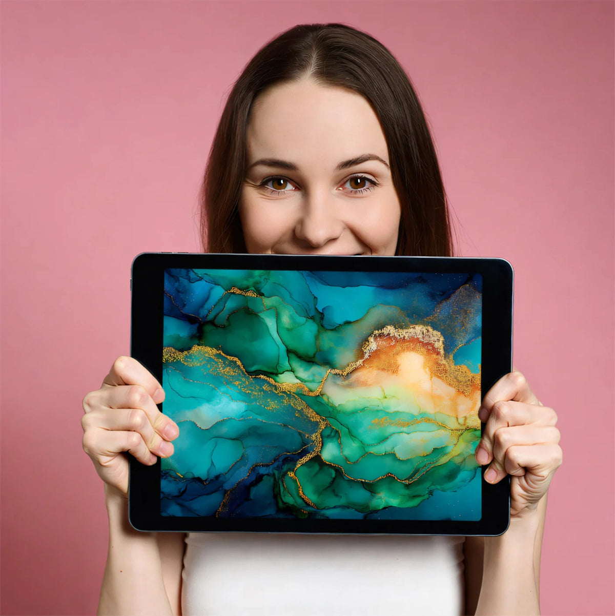 Emerald and Gold Fluid Ink Mural Wallpaper — Modern Abstract Mural Wallpaper - room preview 03