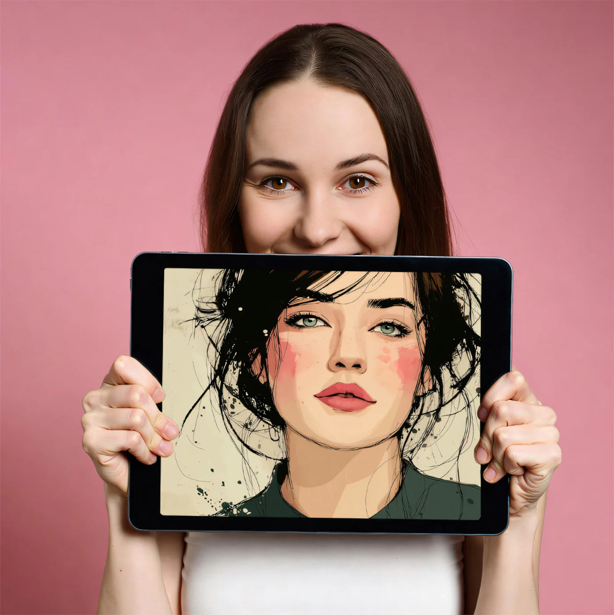 Illustrated Female Portrait Mural Wallpaper — Romantic Sketch Style Mural Wallpaper - room preview 03