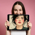 Illustrated Female Portrait Mural Wallpaper — Romantic Sketch Style Mural Wallpaper - room preview 03
