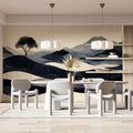 Zen Solitary Tree Landscape Mural Wallpaper — Minimalist Charcoal Mural Wallpaper - room preview 03