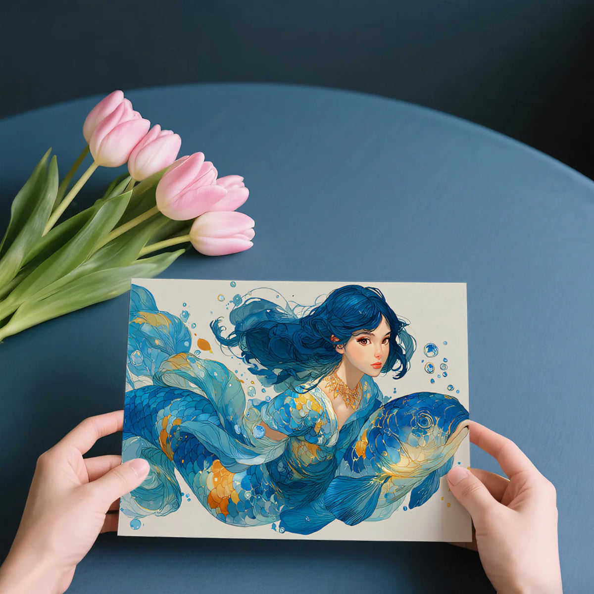 Mermaid and Koi Fish Mural Wallpaper — Whimsical Aquatic Art Mural Wallpaper - room preview 03