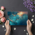 Celestial Turquoise & Gold Fluid Art Mural Wallpaper - room preview 03