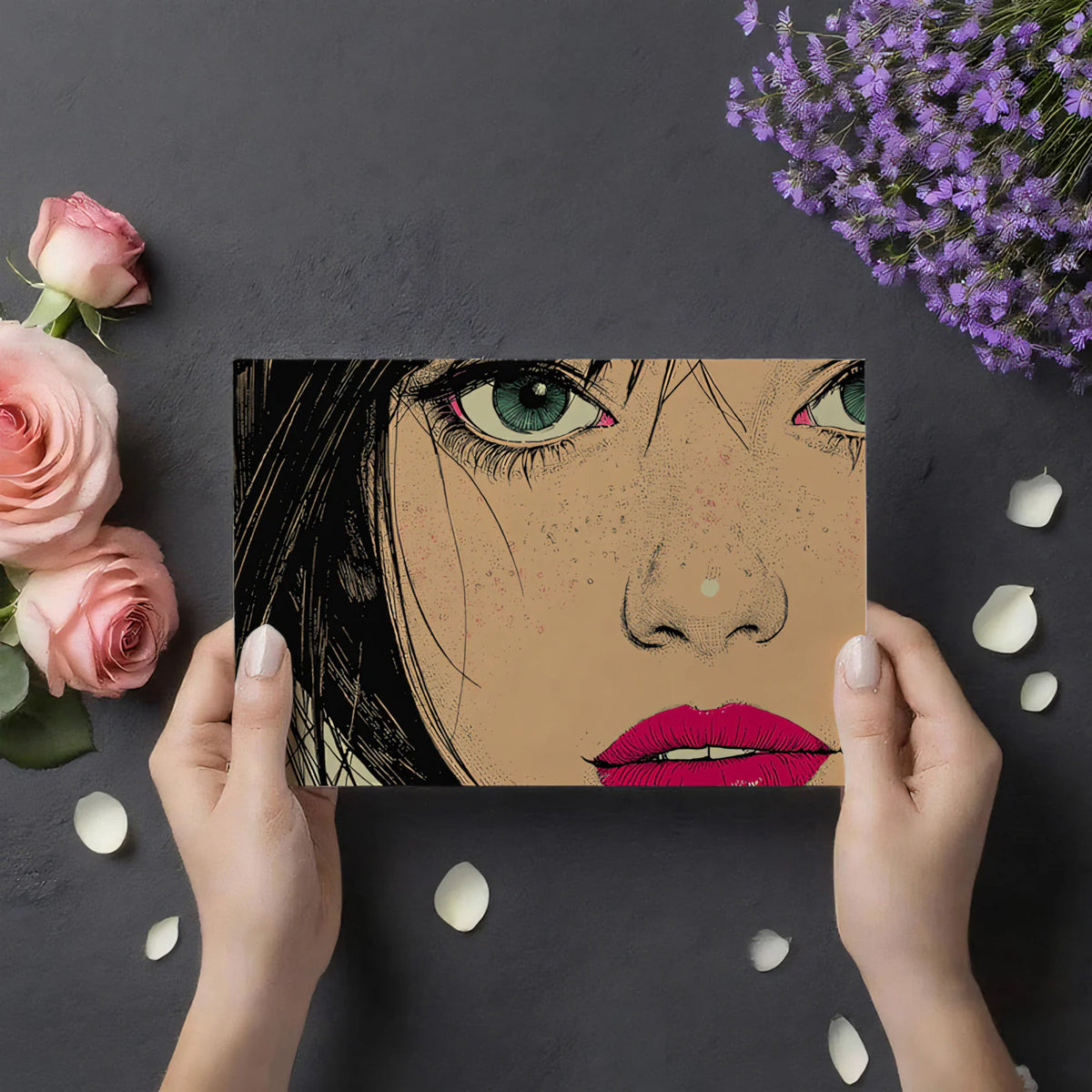 Graphic Comic Portrait Mural Wallpaper — Bold Teal and Magenta Mural Wallpaper - room preview 03