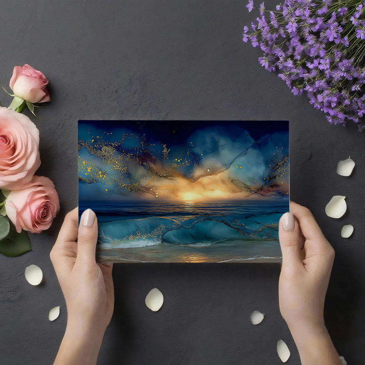 Cosmic Sunset Ocean Mural Wallpaper — Dreamy Seascape Wall Art Mural Wallpaper - room preview 03