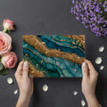 Teal and Gold Agate Slice Mural Wallpaper — Modern Fluid Art Mural Wallpaper - room preview 03