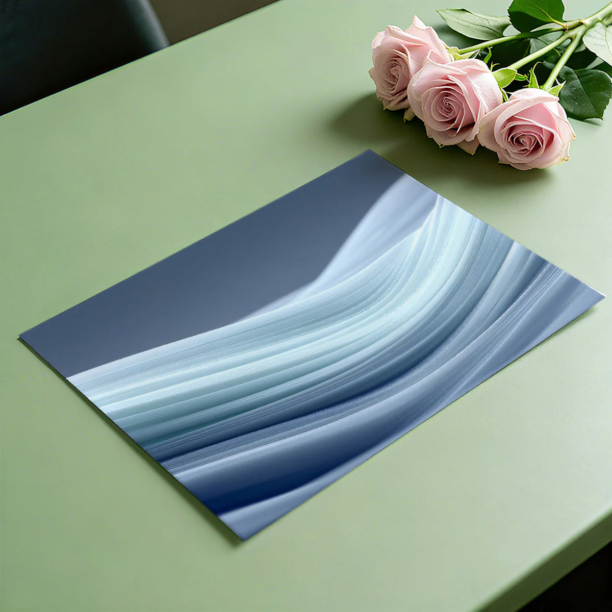 Minimalist Fluid Wave Mural Wallpaper — Soft Blue Gradient Mural Wallpaper - room preview 03