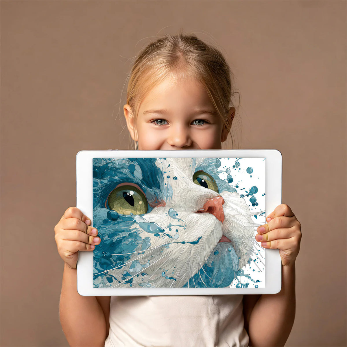 Cat Splash Portrait Mural Wallpaper — Dynamic Blue Liquid Art Mural Wallpaper - room preview 03