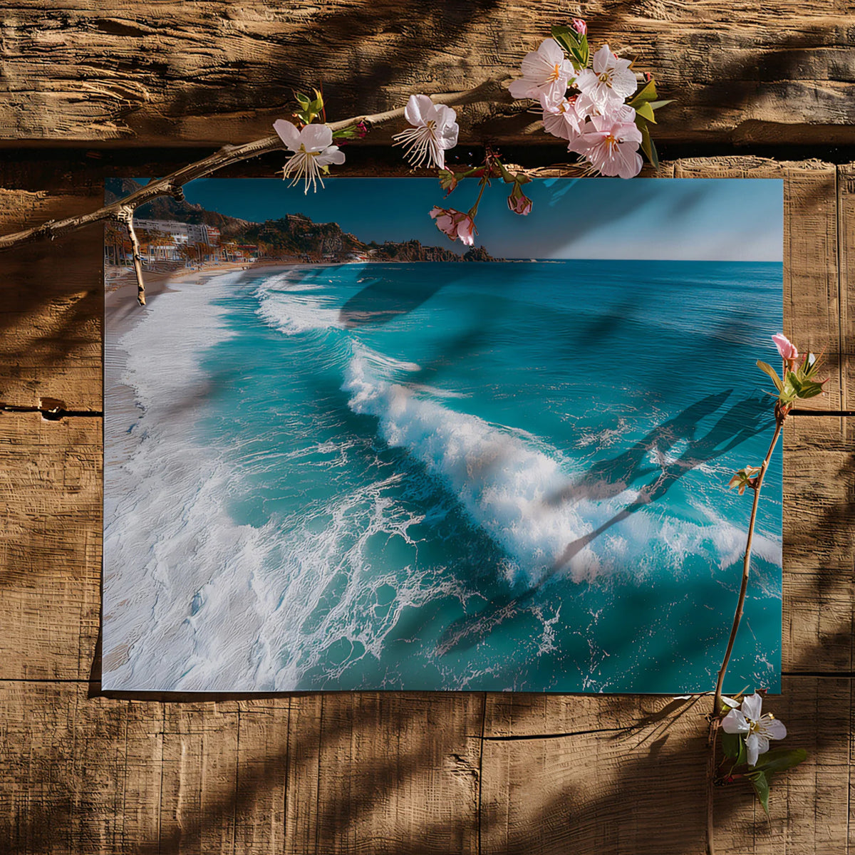 Turquoise Coastal Wave Mural Wallpaper — Refreshing Seaside View Mural Wallpaper - room preview 03