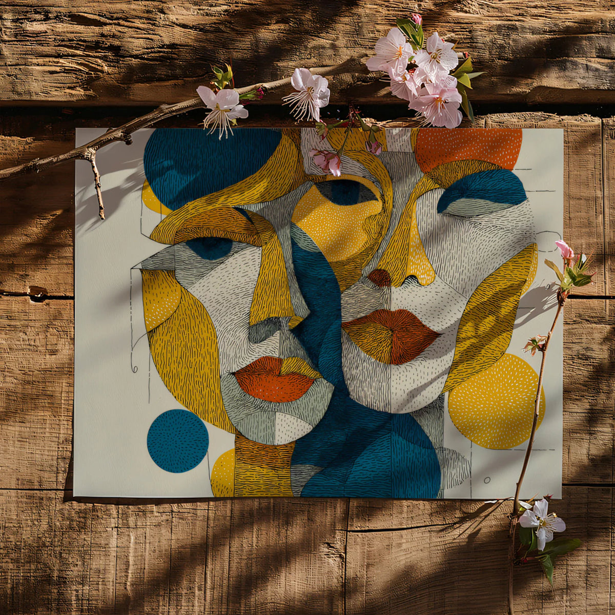 Cubist Abstract Faces Mural Wallpaper — Artistic Geometric Design Mural Wallpaper - room preview 03
