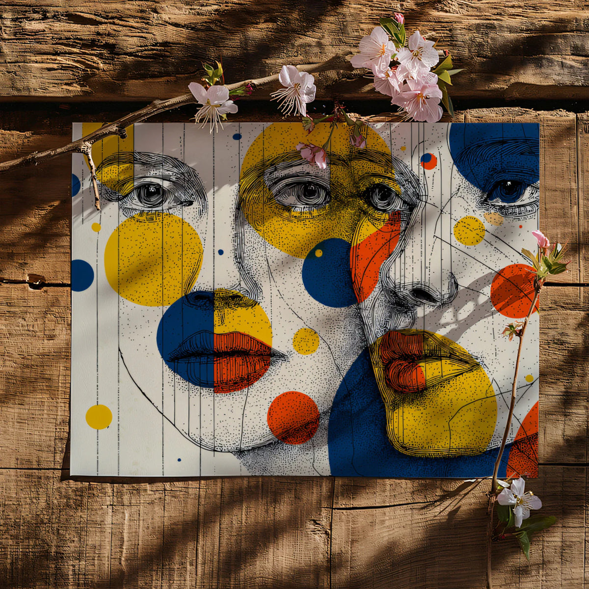 Abstract Face Line Art Mural Wallpaper — Pop Art Influence Mural Wallpaper - room preview 03