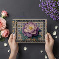Ornate Peony & Tile Mural Wallpaper — Artistic Floral Motif Mural Wallpaper - room preview 03