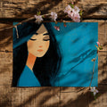 Dreaming Girl Illustration Mural Wallpaper — Artistic Teal Portrait Mural Wallpaper - room preview 03