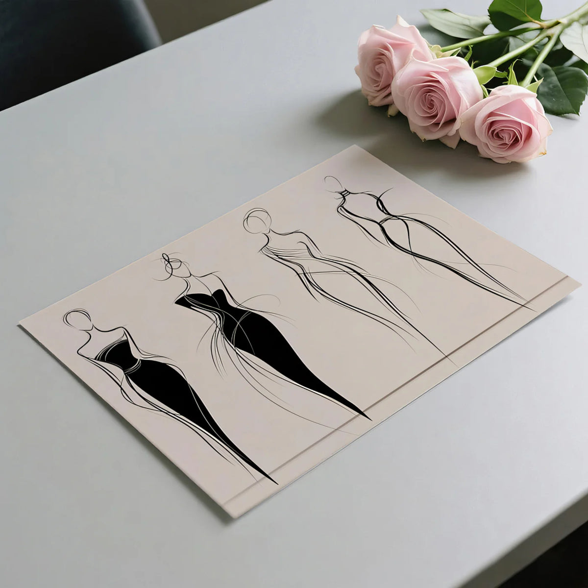 Haute Couture Sketch Mural Wallpaper — Minimalist Fashion Line Art Mural Wallpaper - room preview 03