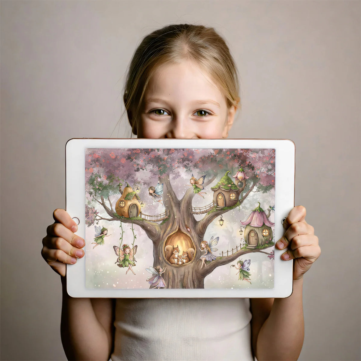 Fairy Tree House Mural Wallpaper — Whimsical Watercolor Illustration Mural Wallpaper - room preview 03
