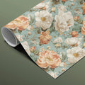 Vintage Peony Floral Mural Wallpaper — Soft Teal and Peach Mural Wallpaper - room preview 03