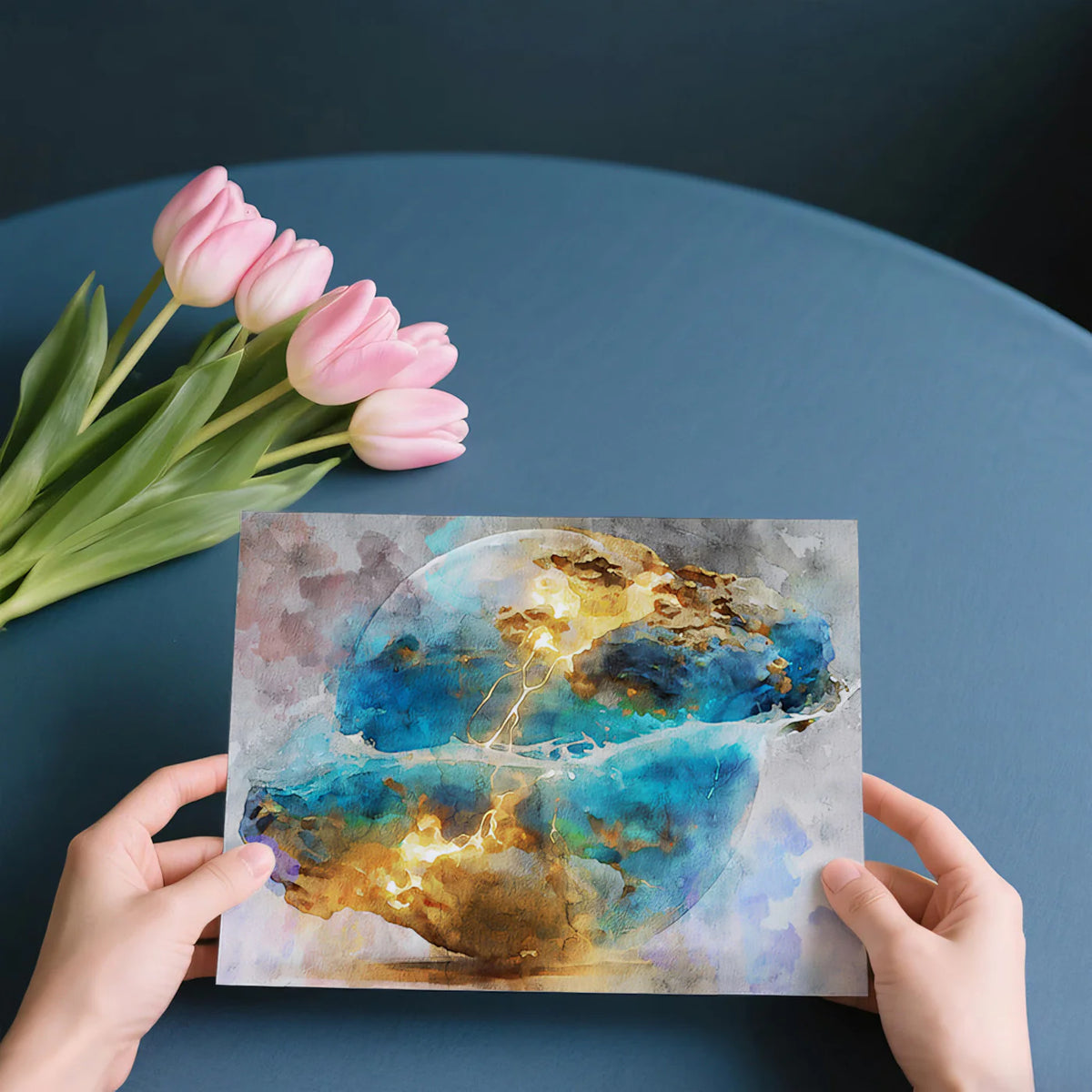 Celestial Orb Abstract Mural Wallpaper — Watercolor Nebula Art Mural Wallpaper - room preview 03