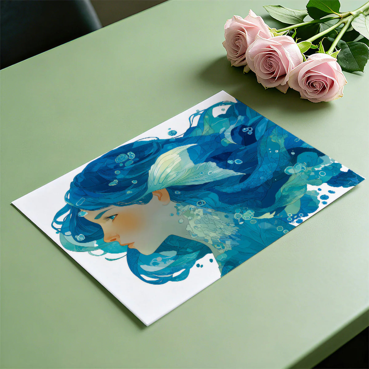 Ocean Wave Portrait Mural Wallpaper — Fluid Feminine Art Mural Wallpaper - room preview 03