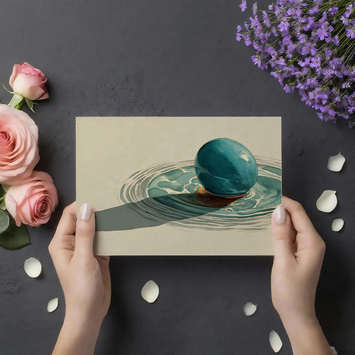 Minimalist Teal Orb Mural Wallpaper — Abstract Still Life Design Mural Wallpaper - room preview 03