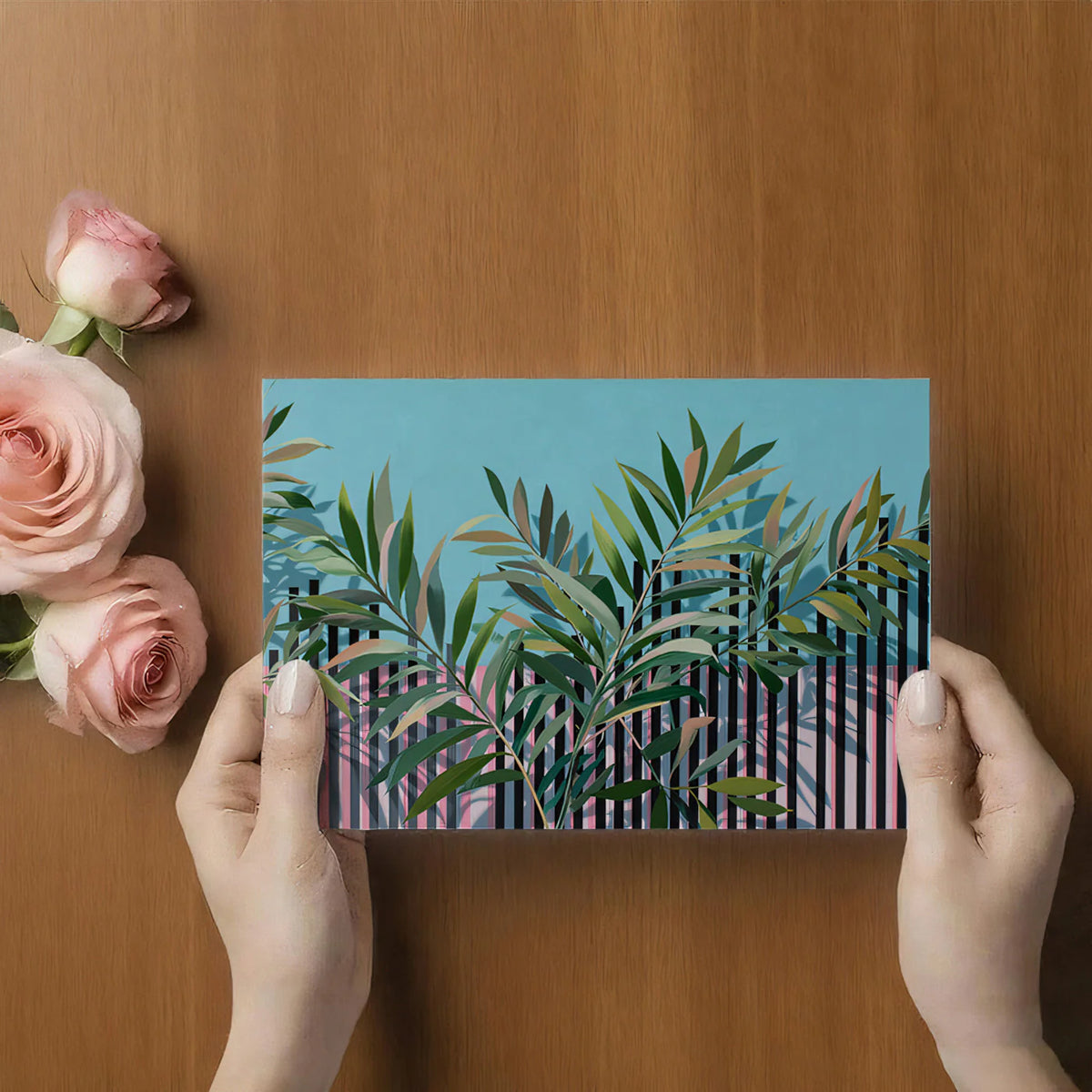 Modern Tropical Stripe Mural Wallpaper —Eclectic Botanical Art Mural Wallpaper - room preview 03