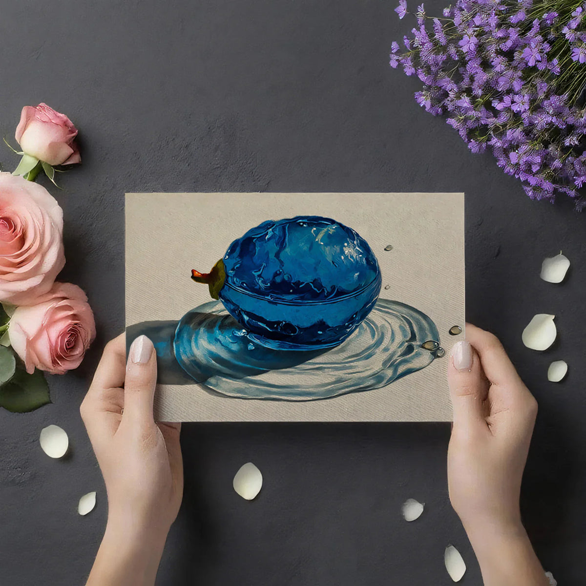 Blue Fruit Liquid Splash Mural Wallpaper — Artistic Still Life Mural Wallpaper - room preview 03