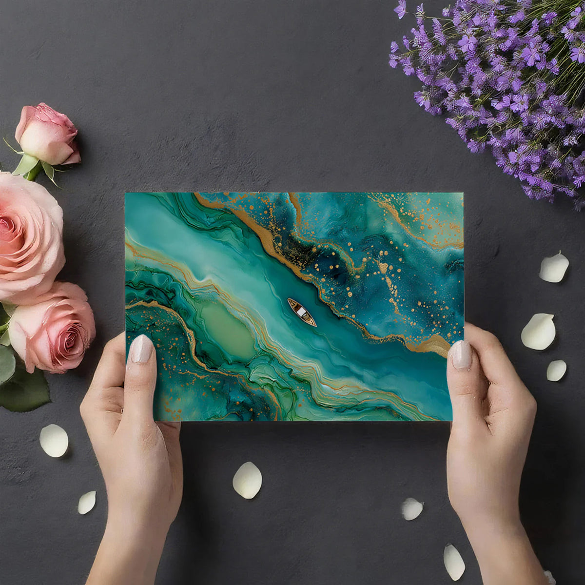 Emerald Fluid Agate Mural Wallpaper with Gold Foil Accents Mural Wallpaper - room preview 03
