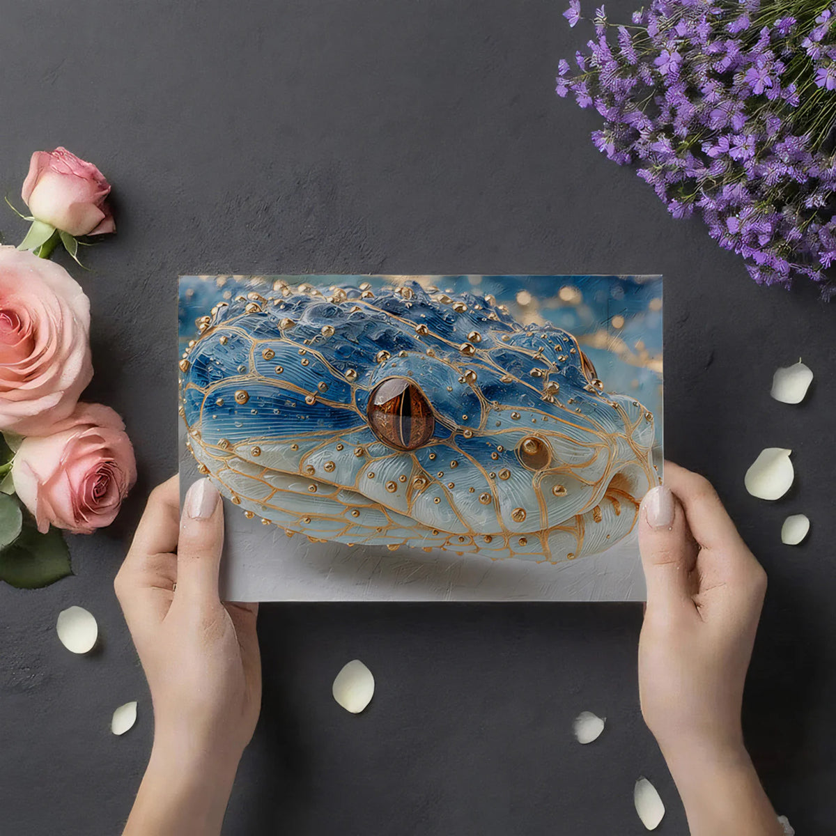 Blue and Gold Serpent Mural Wallpaper — Artistic Wildlife Design Mural Wallpaper - room preview 03