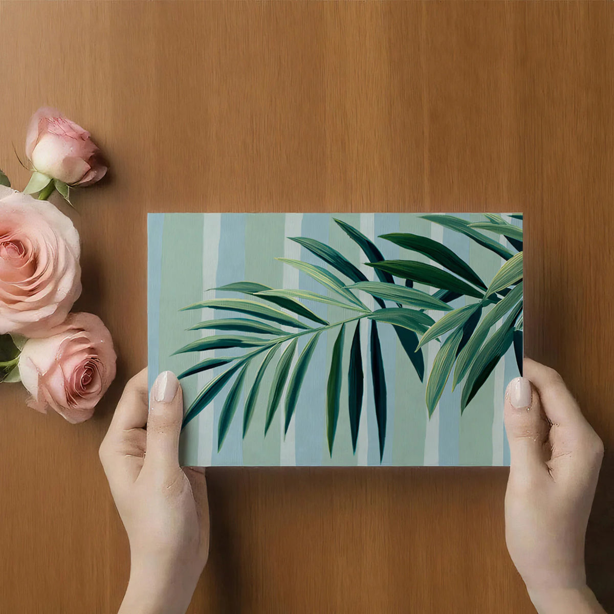 Palm Frond Striped Mural Wallpaper — Botanical Art Mural Wallpaper - room preview 03